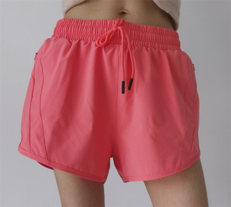 2017# Drawstring Ziper Yoga Shorts