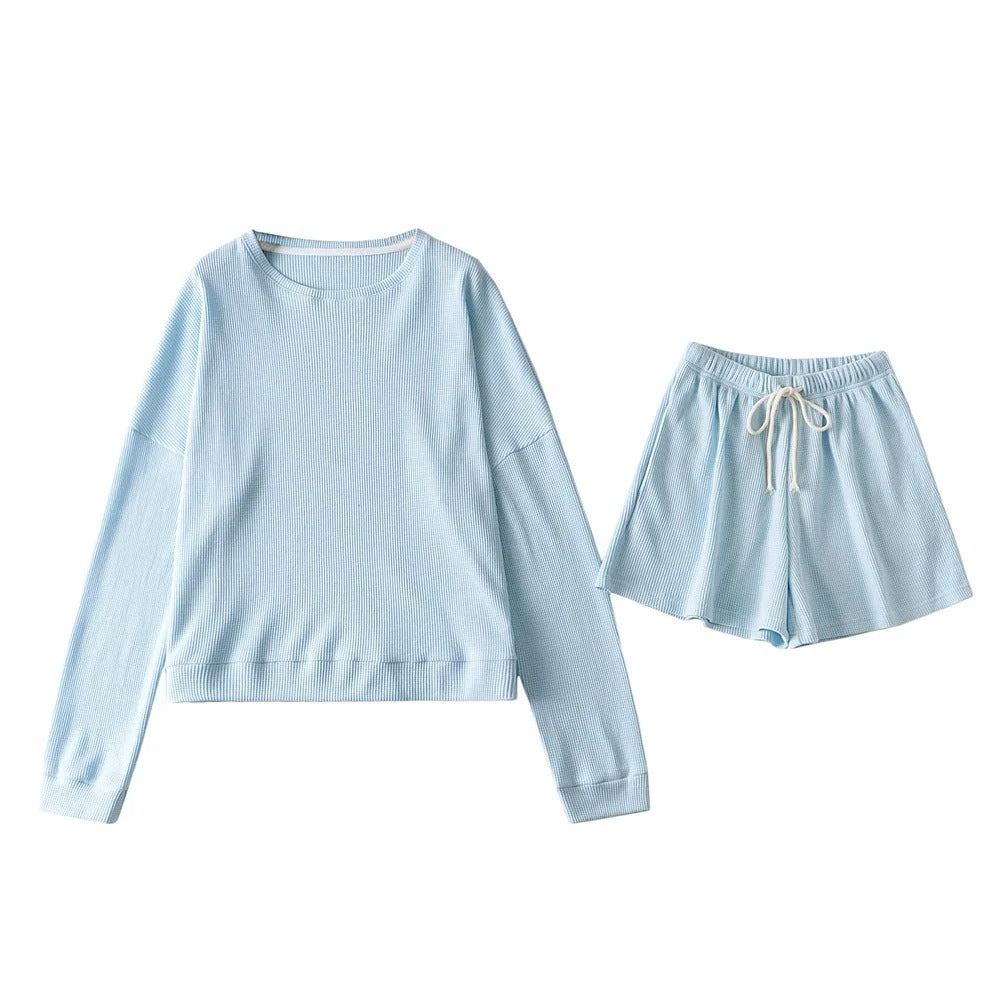 E4057#Women Loose Sweatshirts Shorts Set